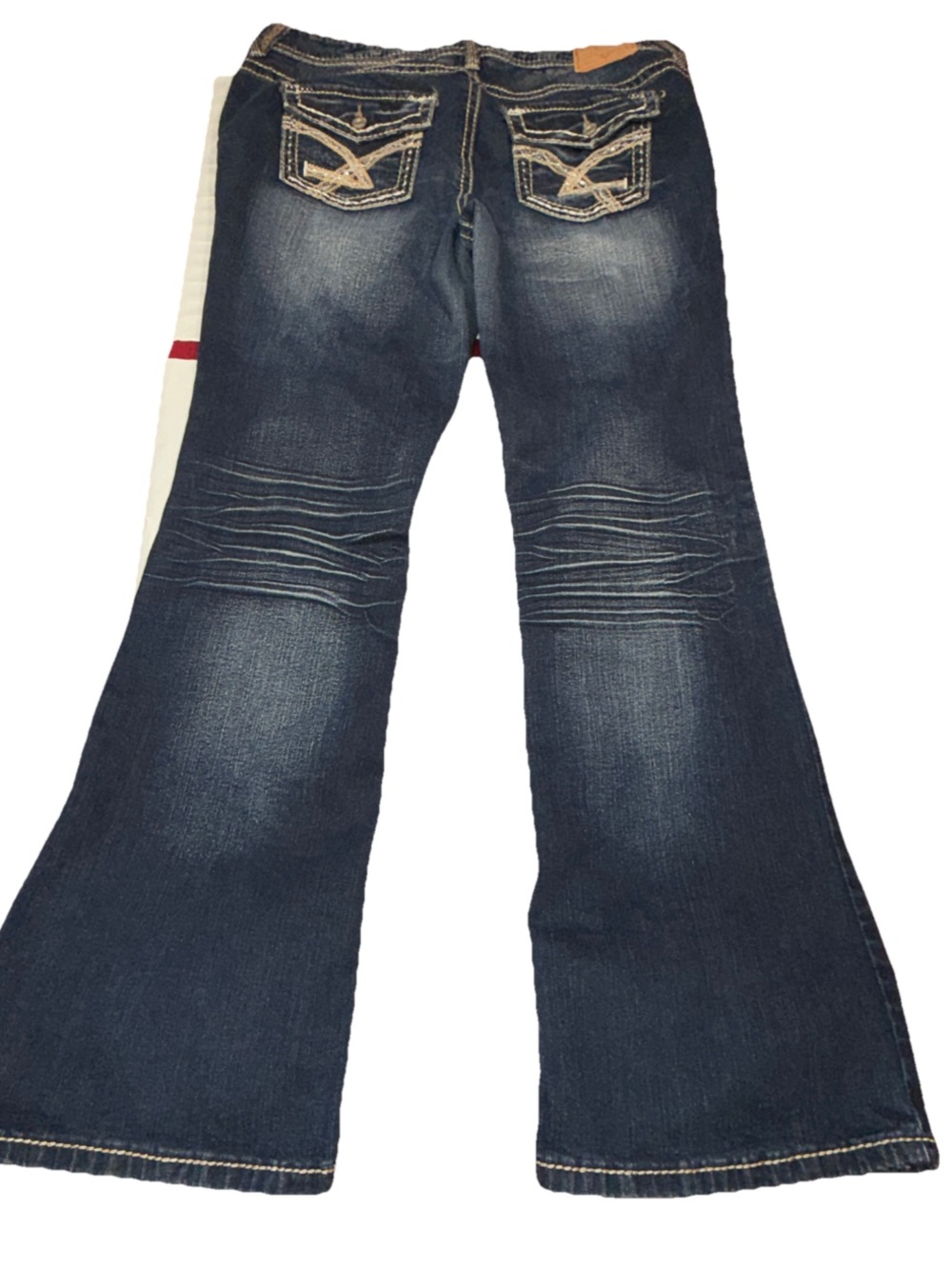 Amethyst BLUE Jeans, SABRINA Women 16, white Silver Stitch Flap Pockets Boot Cut